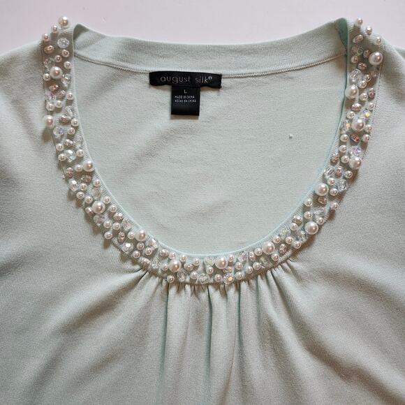 August Silk Lightweight Beaded Neckline Short Sleeve Sweater Size Large - Picture 4 of 8